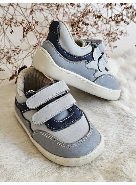 Flexy Mavi-Gri Hakiki Deri İlkadım Çocuk Spor Ayakkabı Ortopedik Taban