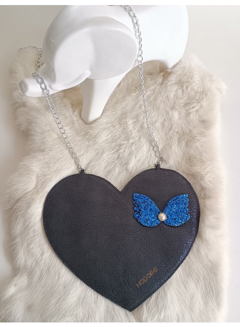 LoveBerry Hakiki Deri Çocuk Çanta Lacivert Baskılı